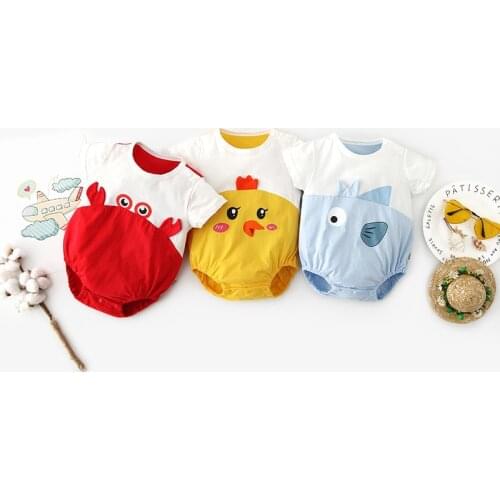 Summer short sleeve Triangle briefs baby Bodysuits Cartoon Cotton Boys girls Newborn Thin Fish Chicken Crab romper