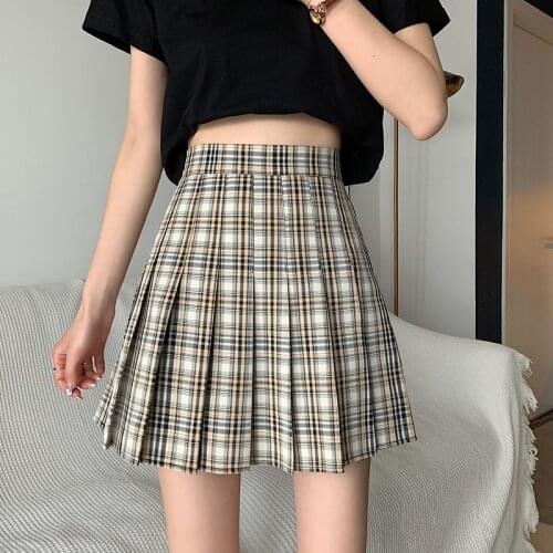 2021 Summer New Korean Fashion Lattice Pleated Mini Skirts Women High Waist Buttocks Preppy Style Slim Thin Cotton Skirts Female