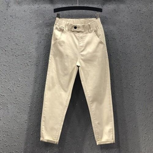 Monbeeph New High Waist Jeans Large Size S-3XL Yellow Pants Women Thin Elastic Waist Casual Harem White Black Ankle-length Pants