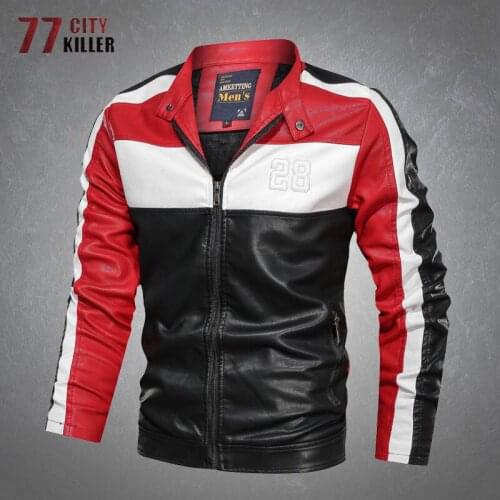 Leather Jacket Men Spring Autumn Stand Collar Slim Patchwork PU Coats Male Comfortable Waterproof Wearable Mens Leather Jackets