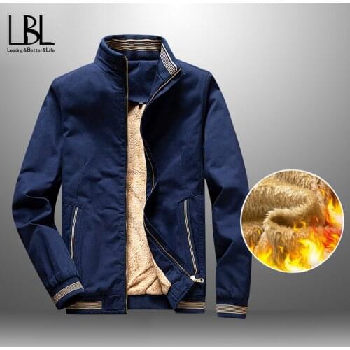 Mens Casual Fleece Thick Bomber Jackets Coats Male Outwear Warm Windbreaker Jackets Man Streetwear Fashion Coats Clothing New