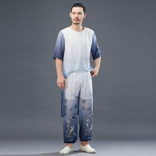 Men Sportswear chiffon Quickly Dry Chinese Traditional weatshirt+pant Runnig Jogger Workout Outfit Fitness Yoga Set Sport Suit