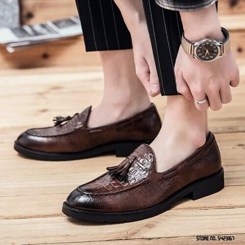 New Pointed Tassel Crocodile Embossed Mix Colors Oxford Shoes Men Casual Loafers Formal Dress Footwear Sapatos Tenis Masculino