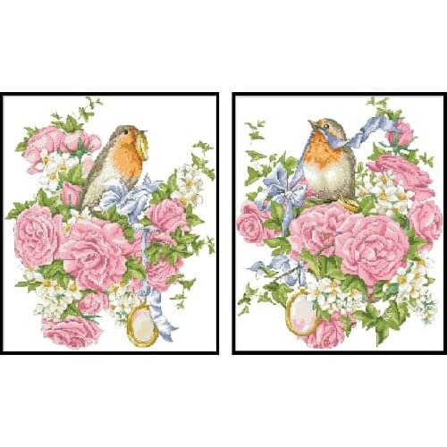 Wedding Counted Cross Stitch Kits Birds Printed Canvas Threads Embroidery Sets 11CT 14CT For Needlework DIY Home Decor Paintings