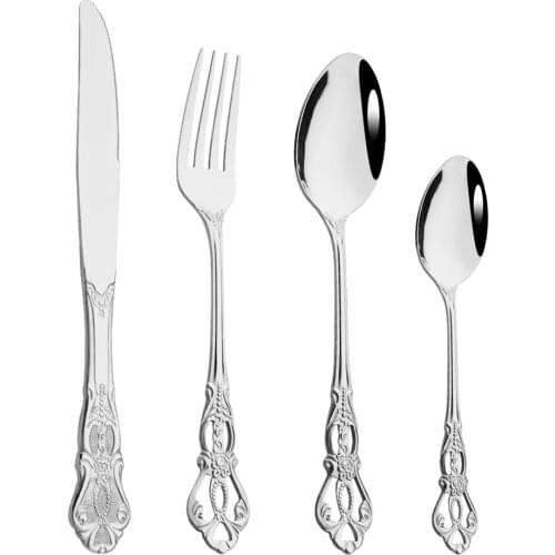 2/4/6/8Set Silver Cutlery Stainless Steel Tableware Set Kitchen Dinnerware Fork Knife Tea Spoon Wedding Flatware Set For Home