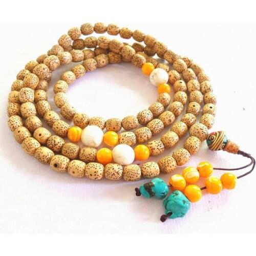 Natural Lotus Star Moon Bodhi 108 Meditation Prayer Mala 9x8mm Orginal Bodhi Barrel Beads With Conch Shell Free Ship BRO922