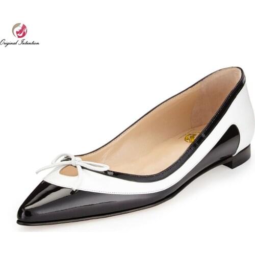 Original Intention Women Pumps Bowtie Pointed Toe Square Heels Pumps High-quality Black and White Shoes Woman US Size 4-15