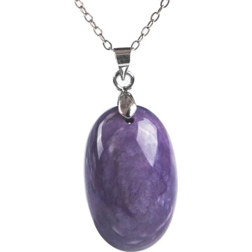 Genuine Natural Purple Charoite Women Lady Necklace Charms Crystal Round Pendant Jewelry Round Bead 26*17*9.5mm