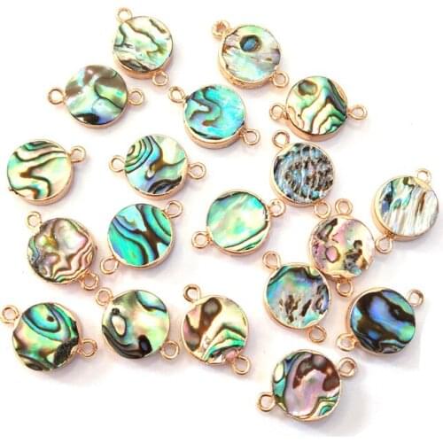 Natural Shell Pendants Round Double hole connector Pearl Charm for Jewelry Making DIY Bracelet Necklace Accessories