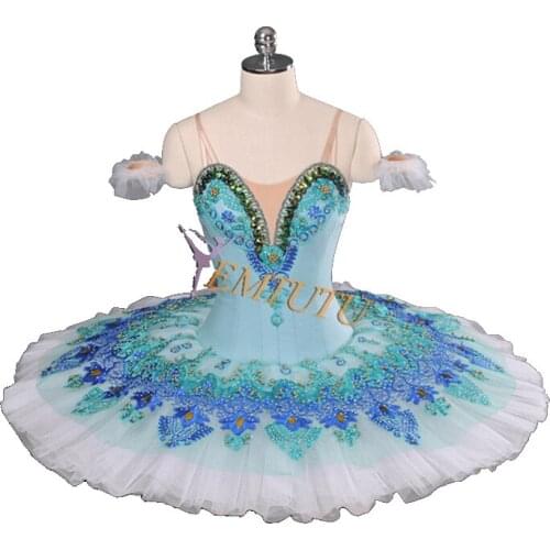 Adult Child Professional Ballet Tutu Green White Ballet Stage Costume Fairy YAGP Competition Pancake Tutus Custom Made