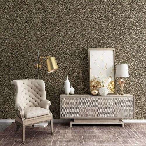 Retro Elegant Style 3D Deep Embossed Golden Leaves Wallpaper Rolls Brushed Metal for Living Room Bedroom Hotel Wall Decoration