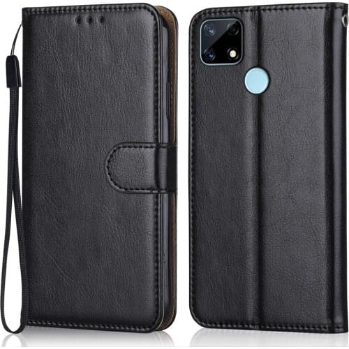 Luxury Leather Case for On Realme 7i Global Wallet Stand Flip Case Phone Bag with Strap