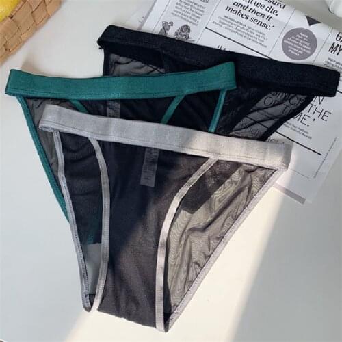 Patchwork Mesh Ladies Transparent Briefs Seamless Thin Low Rise Female Underpants Girls Sexy Underwear