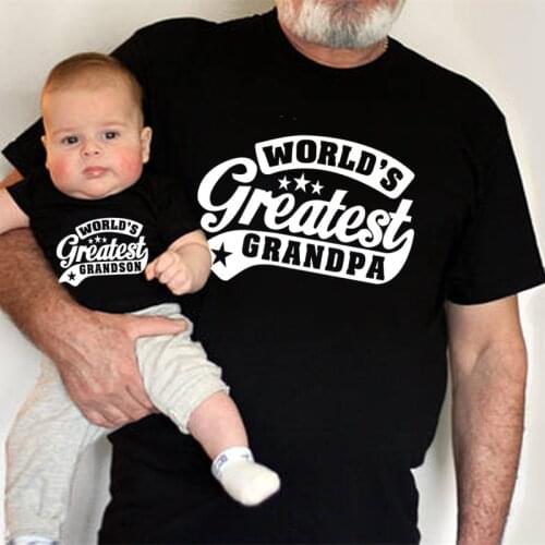 Family Outfits Gift For Grandpa Tshirts Baby Romper Kids Tshirt Worlds Greatest Grandpa and Grandson Black Matching