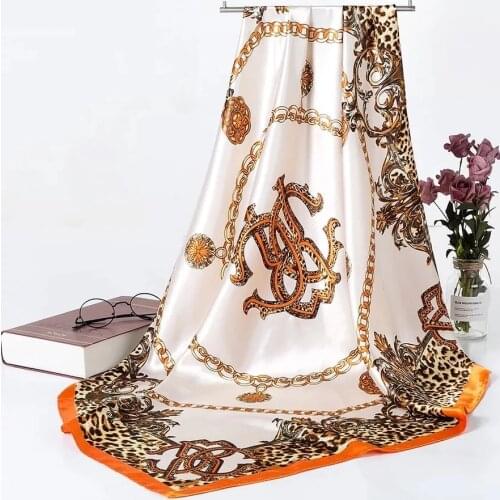 Hair Scarf Women print Fashion Luxury Brand Green Foulard Bandanna 90*90cm Square Shawls and Wraps Satin Silk Head/hair scarfs