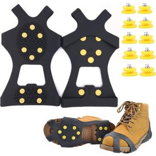 10 Studs Anti-Skid Ice Gripper Snow Ski Spikes Grips Cleats Shoe Covers Crampon for Hiking Fishing Climbing
