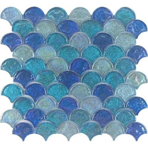 Venice blue glass tile fish scal mosaic for bathroom shower room decoration