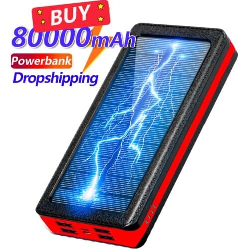 80000mAh Power Bank Solar Portable Charger LED Flashlight Fast Charging External Battery Powerbank for Xiaomi Samsung IPhone