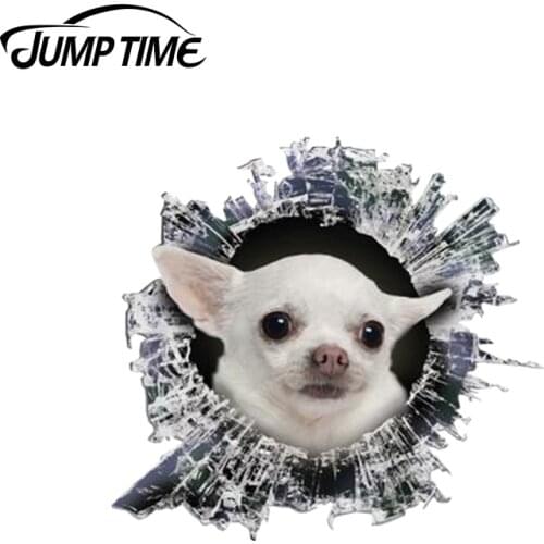 Jump Time 13cm x 12.2cm 3D White Chihuahua window decal Glass Slag Decal Reflective Stickers Waterproof Bird Decals