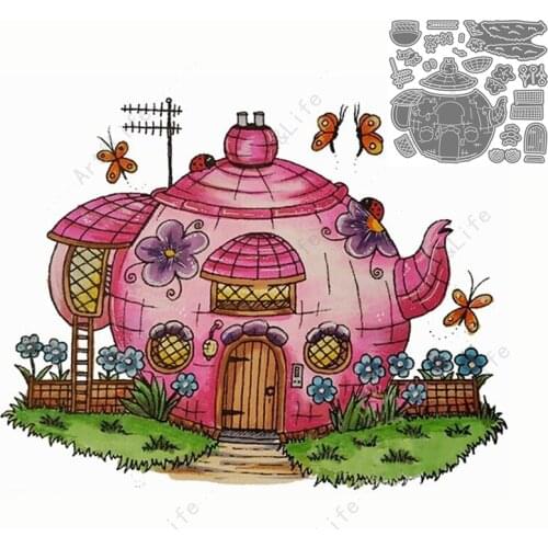 Funny Teapot House Hot New Popular Metal Cutting Dies Stencils for Making Scrapbooking Album Birthday Card Embossing Cut Die