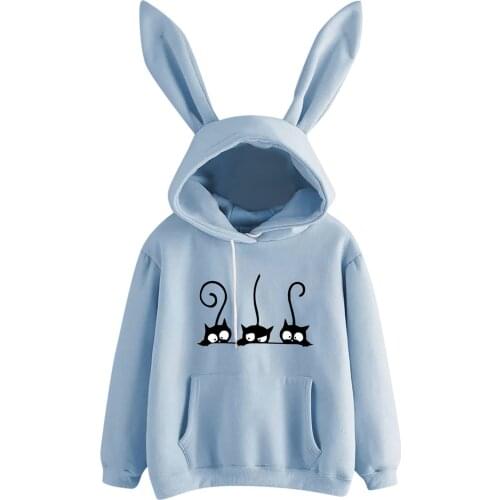Bunny Rabbit Ear Anime Hoodie For Women Harajuku Kawaii Cat Printed Long Sleeve Pullover Teen Girls Korean Streetwear Sweatshirt