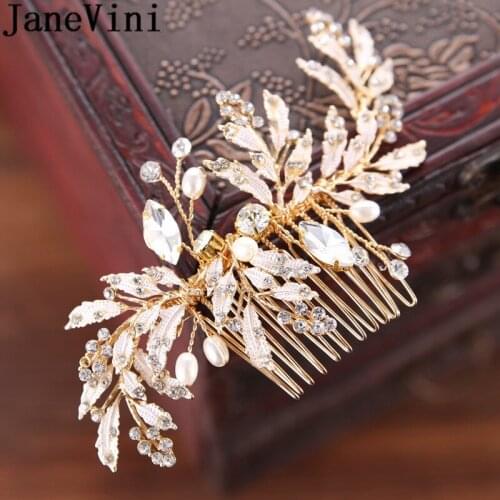 JaneVini Hair Accessories For Women Pearl Flower Hair Comb Bohemia Gold Wedding Bride Tiaras Crowns Crystal Jewelry Ornaments
