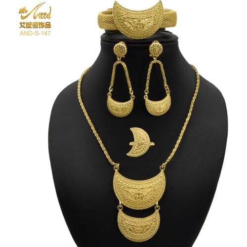 24K Gold Color African Bridal Jewelry Sets For Women Nigeria Wedding Gifts Party Bracelet Round Necklace Earrings Set Jewellery