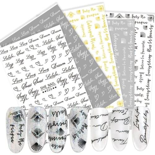 1sheet 3D Super thin letter word nail stickers tips Nail Art adhesive stickers Street Cool design nail envelopes manicure
