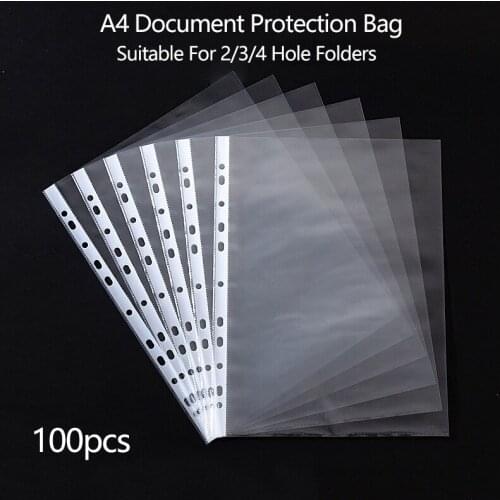 100pcs A4 Round Hole Folder Bag Storage Folder 11 Hole Filing Folder Loose Leaf Document Sheet Protectors Folder Bag Inner Page