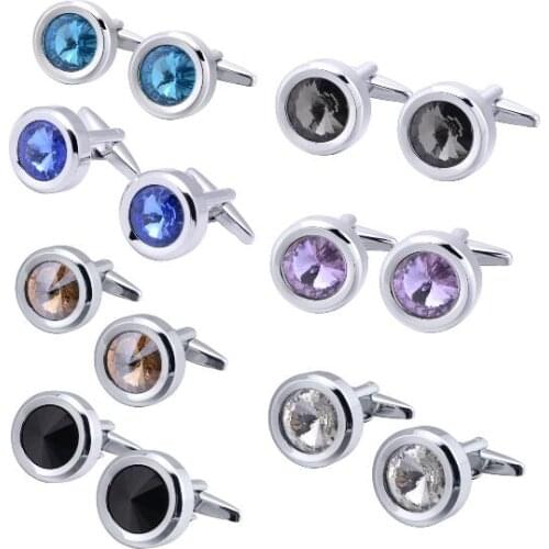 20pairs/lot Classic Silver Round Crystal Cufflinks Multiple Cutting Glass Cuff Links 7 Colors Mixorder Mens Jewelry Gift