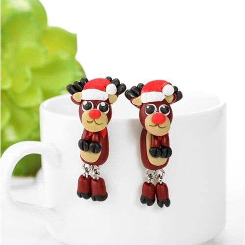 2020 Creative Cute Christmas Big Eye Elk Santa Cat Dog Snowman Red Santa Hat Animal Earrings Animal Earrings Woman Bijoux Gift