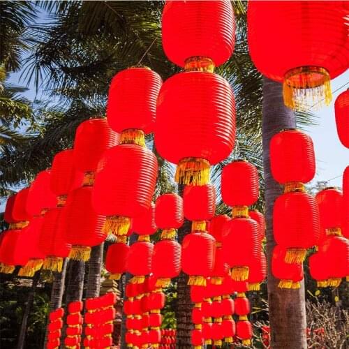 3PC Red Chinese New Year Lantern Cylinder Chinese Lantern Festival Chinese Wind Adorn Chinese Friends Hotel Festival Decoration