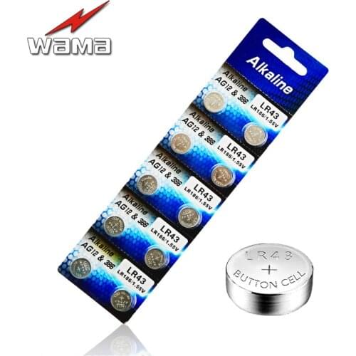40pcs/pack Wama AG12 LR43 Coin Battery 386A SR43 186 LR1142 1.55V Electronics Alkaline Button Cell Batteries for Watches Toys