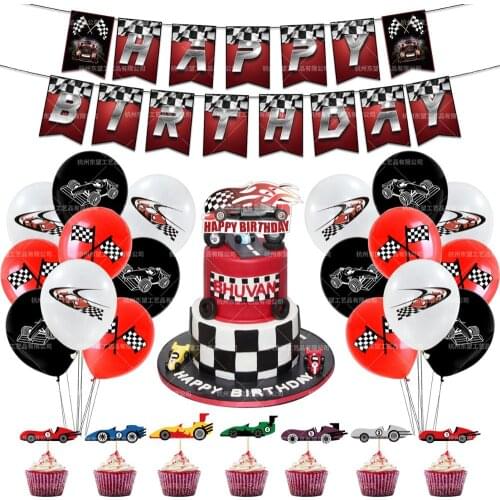 44pcs/set Race Car Birthday Party Decoration Race Car Party Signs Racing Birthday Banner Flags Balloons for Boys Lets go Racing