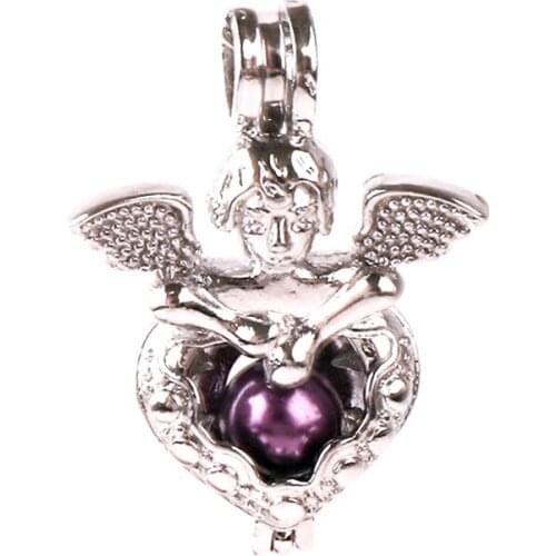 5pcs/lot Silver copper Angel wings Hollow can be opened Beads Pearl Cage Pendant Locket Fairytale Party Essential Oil Diffuser