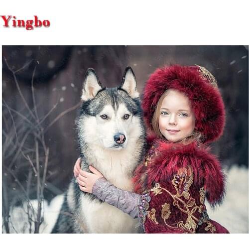 5d diy Diamond Painting Cross Stitch Friends girl and dog Full Square/Round Drill Resin Diamond Mosaic New Year Decoration