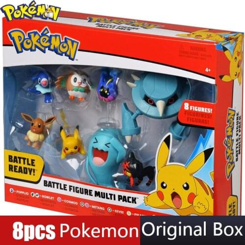 8pcs Pokemon Pikachu Figures Popplio Rowlet Cosmog Metang Eevee Litten Wobbuffet Pika Action Figure Toys for Children