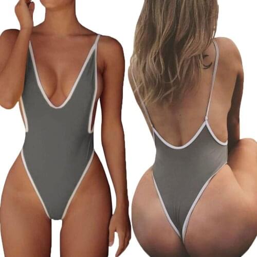 Bikinis Brasileiro 2021 High Cut One Piece Thong Swimsuits LLow Back Deep V Sexy Bathing Suit Padded Monokini Tankini Bather