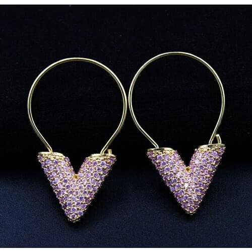 Bohemian Heart-shaped Piercing Hoop Earrings For Women Gold-color Filled Pave Pink Tiny Cubic Zirconia Boucle D'oreille LH4810A