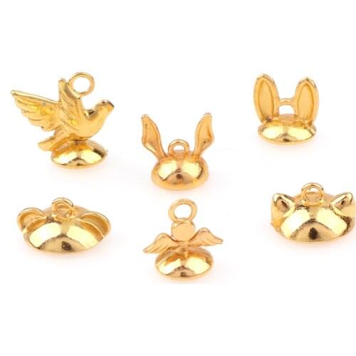 10pieces Cat Rabbit Bear Shaped Beads Caps Gold Color For UV Resin Charm Necklace Pendants FindingDIY Jewelry Accessories
