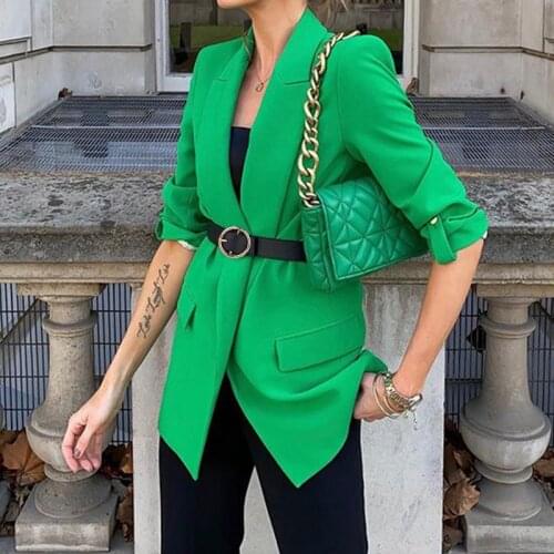 Spring Autumn Solid Color Elegant Cardigan Blazer Coat Women Jacket High Qulaity Slim V-neck Long Sleeve Offcie Blazer