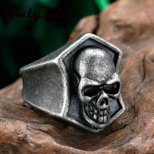 Dropshipping New Vintage Stainless steel Skull Silver Color Ring Mens Skull Biker Punk Rock Roll Gothic Punk Jewelry Ring OSR766