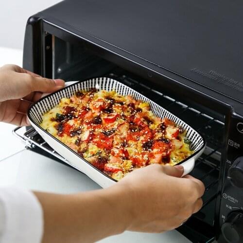 8.8 Inch Ceramic Cheese Bakied Bowl Bakeware Rectangle Double Handle Underglaze Color Porcelain Tableware Support Oven CZY1040