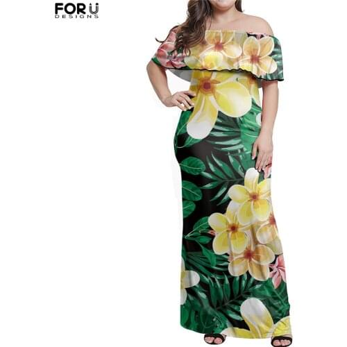 FORUDESIGNS Womens Summer Tight Dress Hawaian Polynesian Plumeria Off Shoulder Elegant Comfortable Madam Skirts Vestido