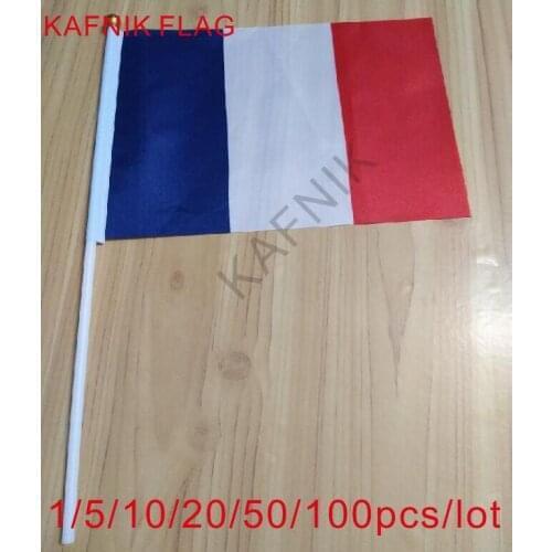 KAFNIK ,10/20/50/100pcs the Small French flag 14*21CM France Flag the hand national flag with Pole Handing flag