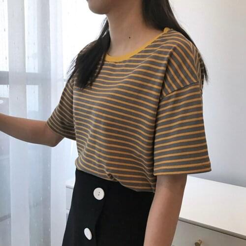Summer Womens Fashion Summer Round Neck Striped Casual Short Sleeve T-Shirts Hot