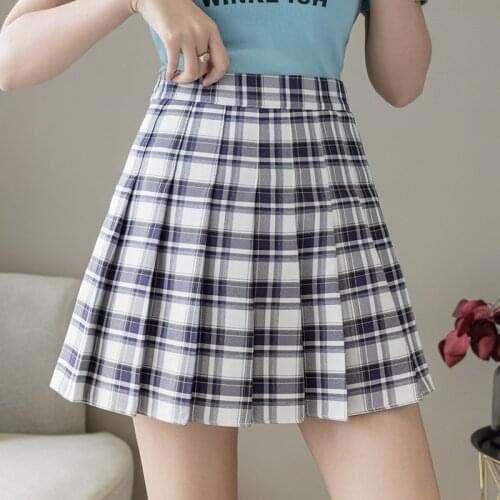 Skirt Plaid Summer Women Skirt 2021 High Waist Stitching Student Pleated Skirts Women Cute Sweet Girls Dance Mini Skirt