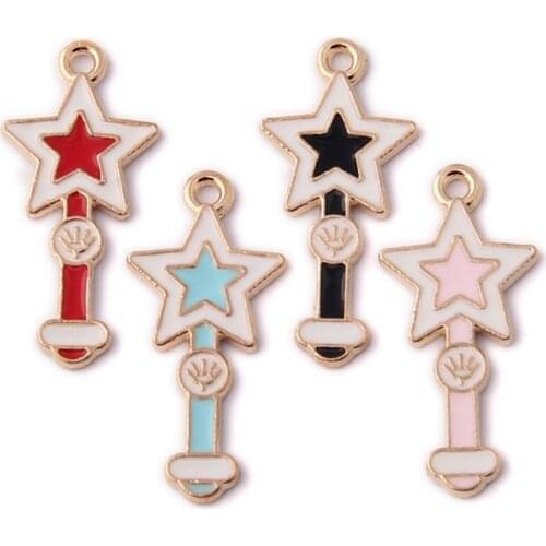 Mini Order 10pcs 28*13mm Kawaii Star Magic wand Enamel Charms Gold Tone Plated Oil Drop Necklace Earring Floating Pendants