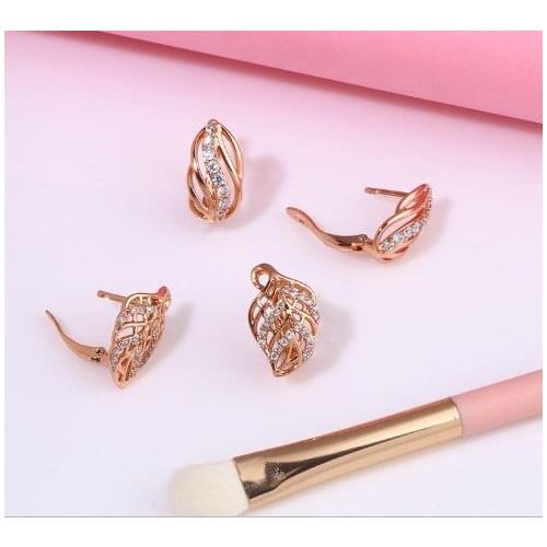 Leaf multicolor Brass micro pave cz zircon cubic zirconia drop Hoop Earrings studs copper gold plated crystal ydf2