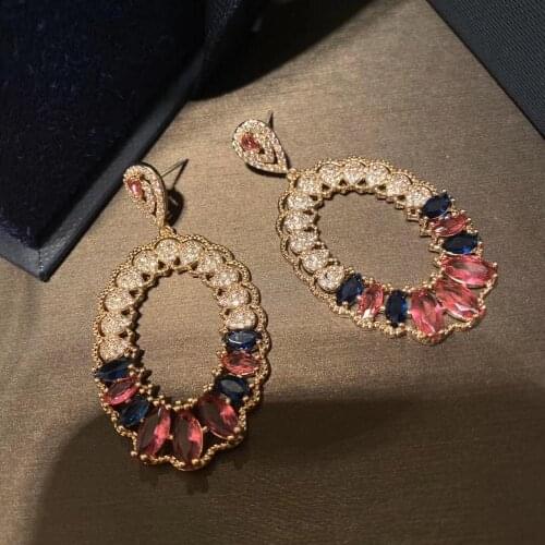 Fashion red hollow oval drop earring for women